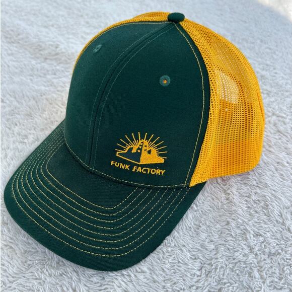 Funk Factory Hat Green Yellow Trucker Cap Snap Back Richardson 112 Adjustable - Picture 1 of 14